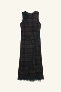 Dark brown checked midi dress with lace details