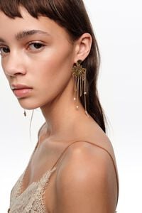 Sun earrings with brushed gold chains