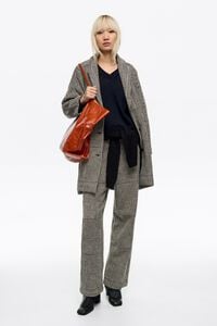 Straight black checked ankle-length trousers