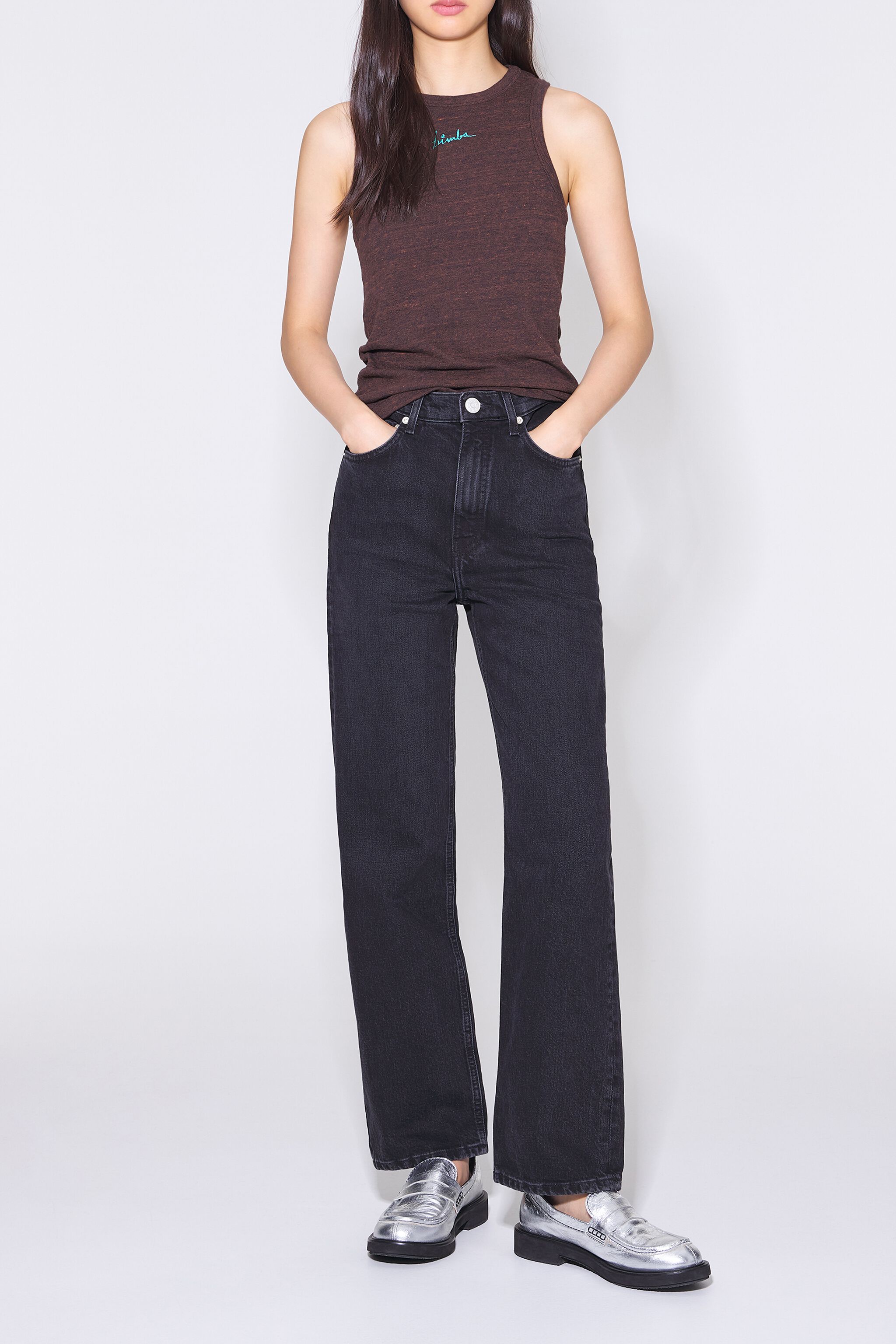 STRAIGHT CROPPED- Pantalon jean gris