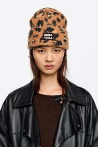 Gorro punto leopardo marrón