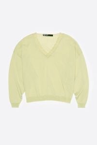 Sweter kr&oacute;tki koronka bawełna len jasnozielony