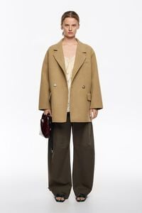 Chaquet&oacute;n cruzado doble faz caqui claro