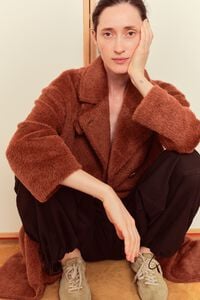 Burnt orange fur midi coat