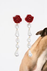 Red pearl and rose earrings