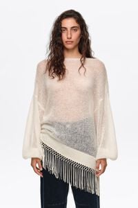 Ivory mohair sweater with fringe