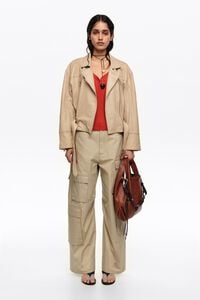 Sand cotton multi-pocket trousers