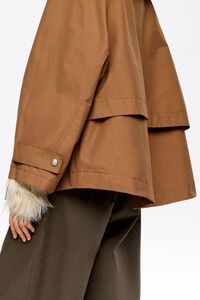Brown detachable padded hood trench