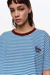 Blue striped contrast piping T-shirt