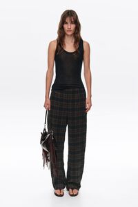 Dark brown checked carrot leg trousers