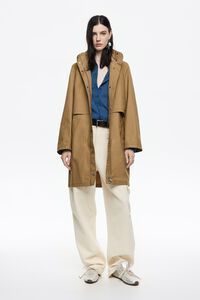 Khaki technical cotton straight trench