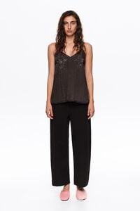 Pantal&oacute;n barrel algod&oacute;n lino negro
