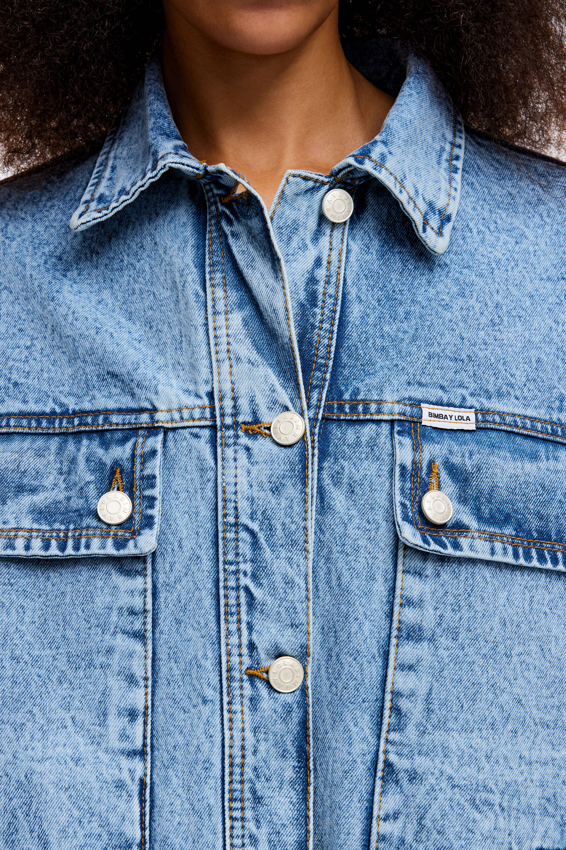 Long blue denim jacket