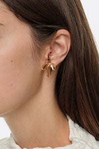 Half hoop earrings with burgundy crystals and gold bows