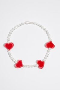 Collar perlas corazones rojo