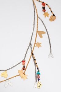 Belt necklace with metal silhouettes and multicolor stones