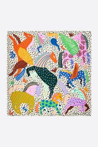 Pa&ntilde;uelo caballos miniestampados y manchitas marfil