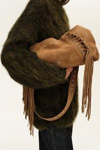 Bolso sobre grande serraje flecos oliva
