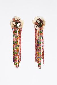 Mother-of-pearl and red bead earrings