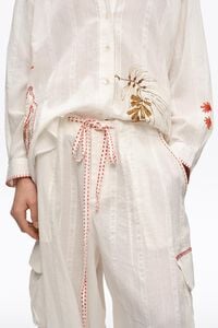 Cargohose dekorative Steppnaht Elfenbein