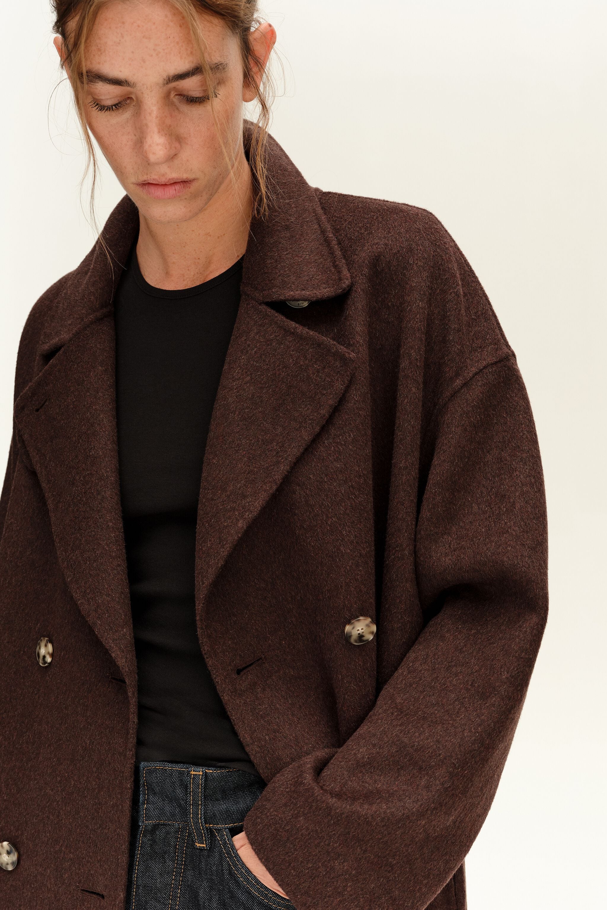 Dark chocolate double-face midi coat