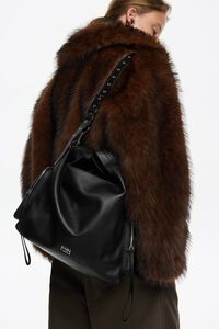 Medium black leather Pocket Paper bag