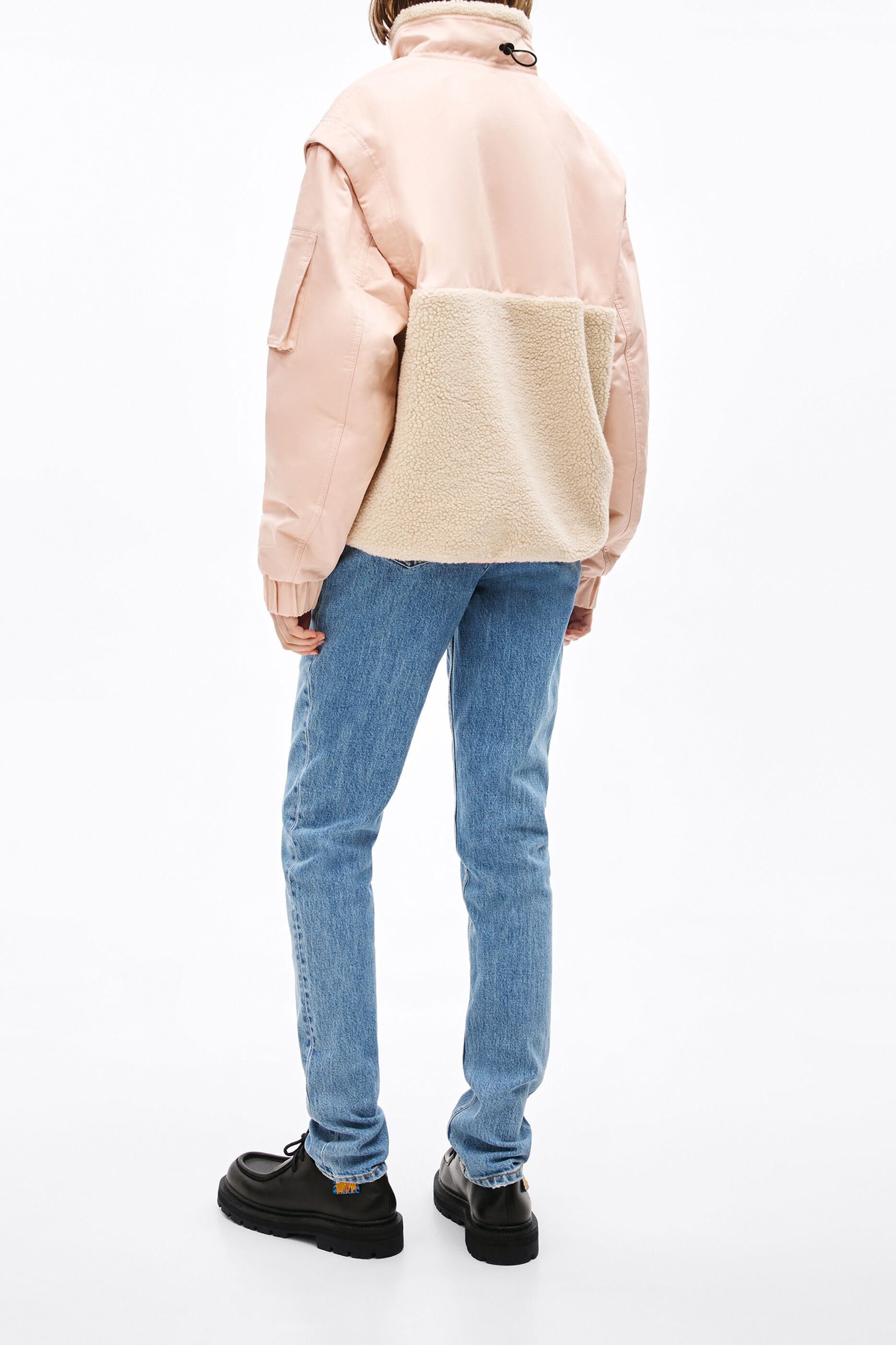 pink fluffy bomber jacket