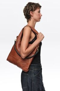 Large light brown patchwork leather Paper bag