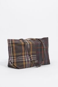 Medium superwax chocolate and green tartan shopper bag
