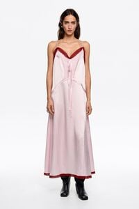 Pink mixed fabrics straight cut midi dress