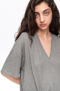 Gray melange two-material T-shirt dress with knot