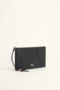 Medium black leather zip make-up clutch