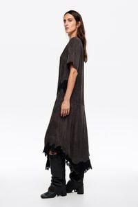 Washed black lace V-neck dress