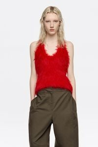 Red fur sleeveless top