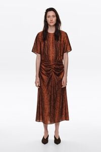 Vestido fruncido delantero Snake caramelo