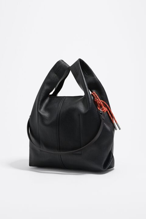 Medium black leather Paper bag