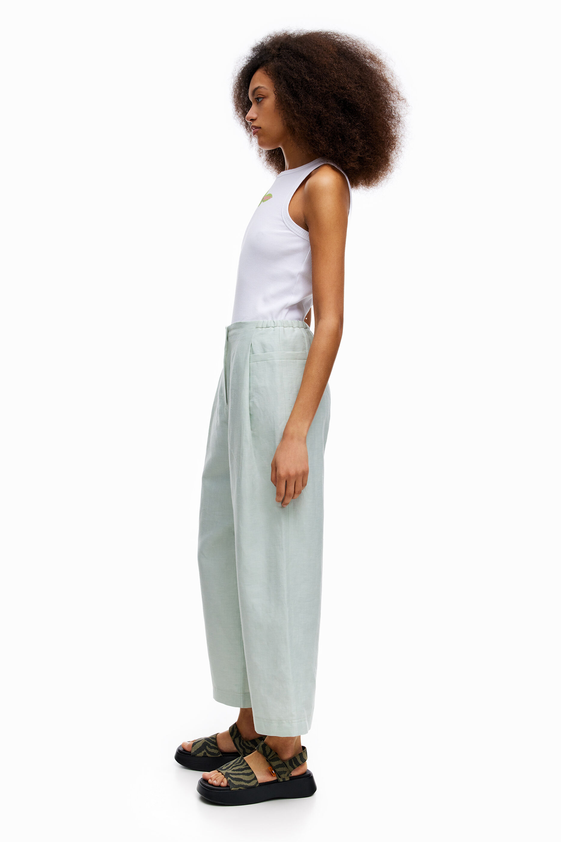 Aqua linen trousers