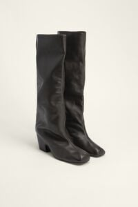 Bota alta tac&oacute;n piel marr&oacute;n oscuro