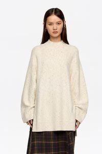 Ivory neps side slits sweater