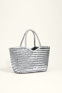 Large silver plaited leather shopper bag