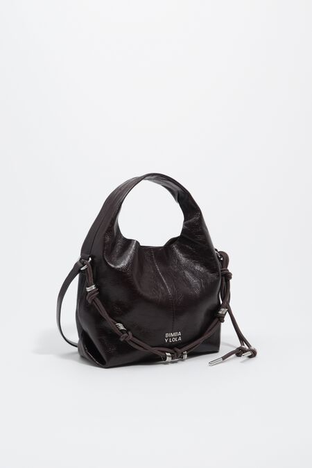 Small espresso leather Paper bag