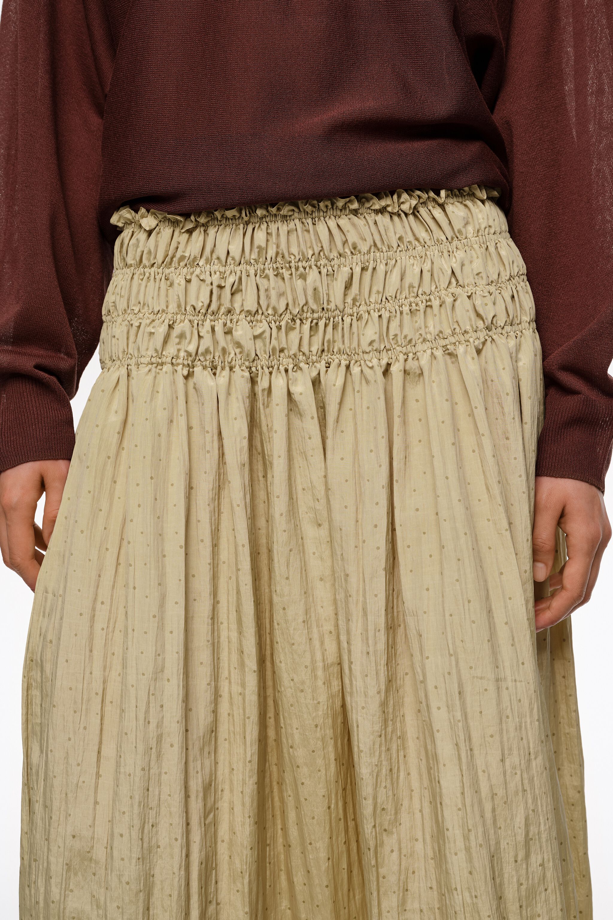 Olive mini Dots ruched flare skirt