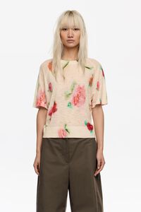 Jersey lino manga corta Ribbon Roses marfil