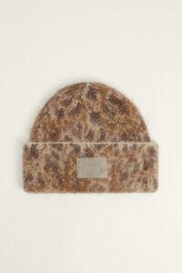 Natural Leopard jacquard knit hat