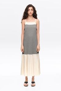 Vestido bimateria l&iacute;nea A gris melange