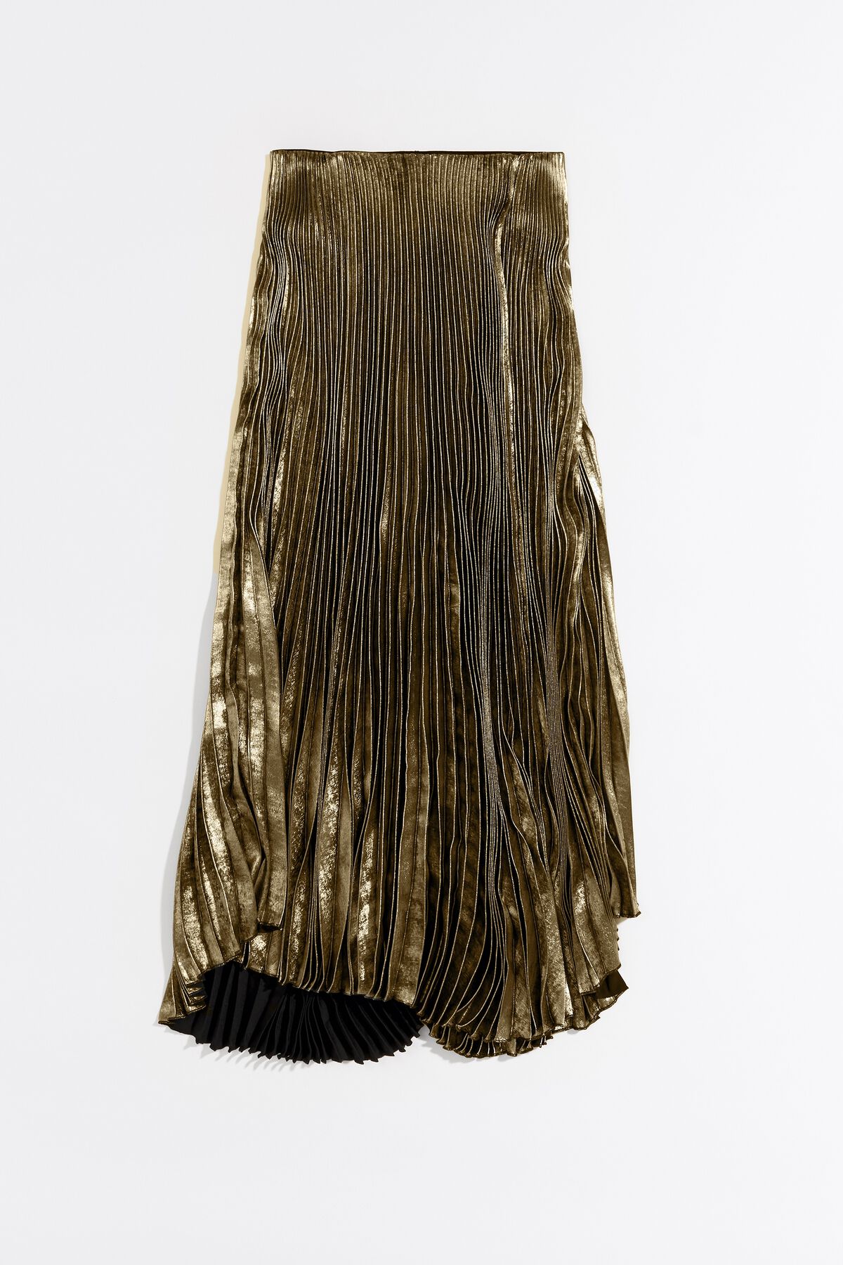 Gold pleated midi skirt