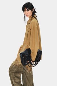 Camel linen jacket with adjustable waist