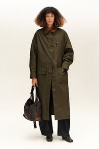 Khaki maxi length waxed trench