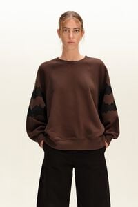 Chocolate oversize sweatshirt with lace trim