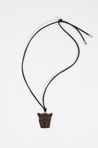 Long cord necklace with brown panther head